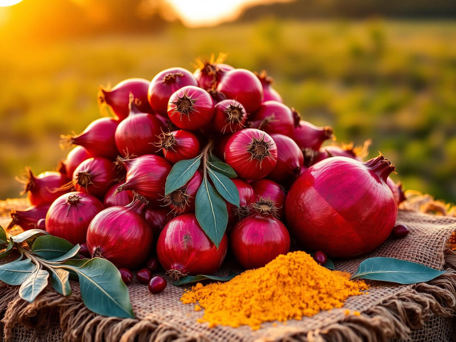 Pomegranates and turmeric powder